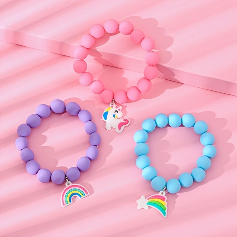 3 Stk Rainbow Unicorn Solid Soft Beads Børnearmbånd