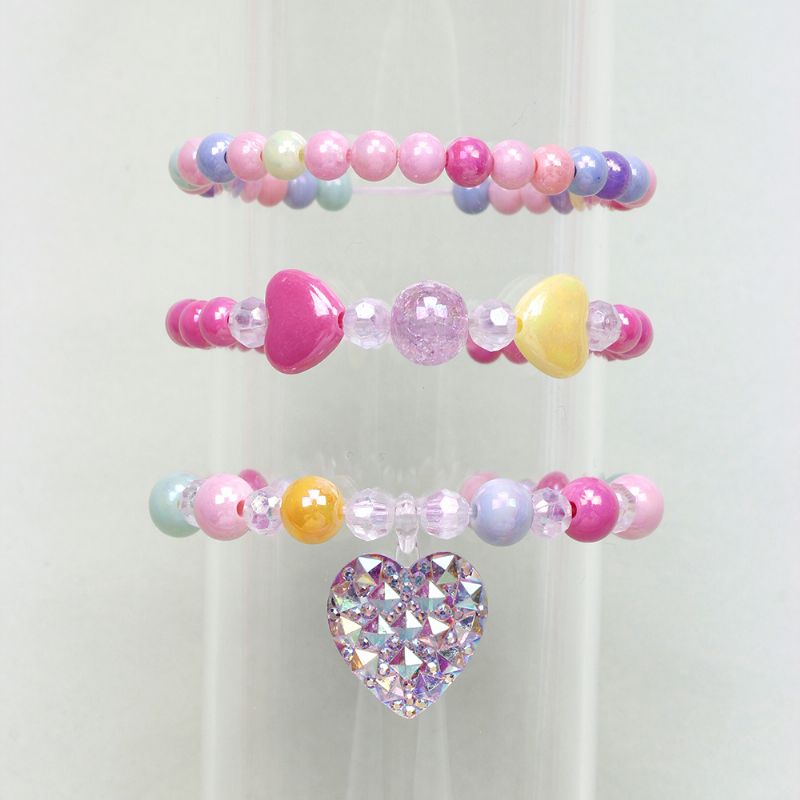 3 Stk Småbørn Piger Hjerte Charme Beaded Armbånd Børn Sæt