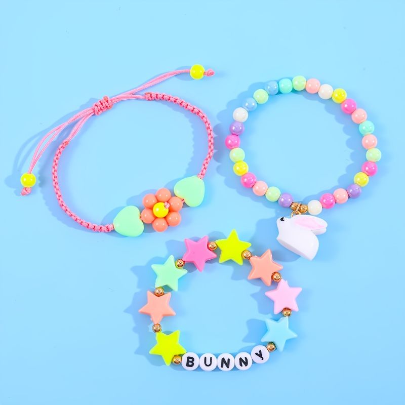 3 Stk Søde Piger Kanin Vedhæng Stjerne Blomster Perler Armbånd Smykker Gaver Til Børn
