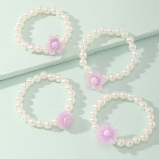 4 Stk Faux Pearl Blomsterarmbånd Til Babypiger Småbørn