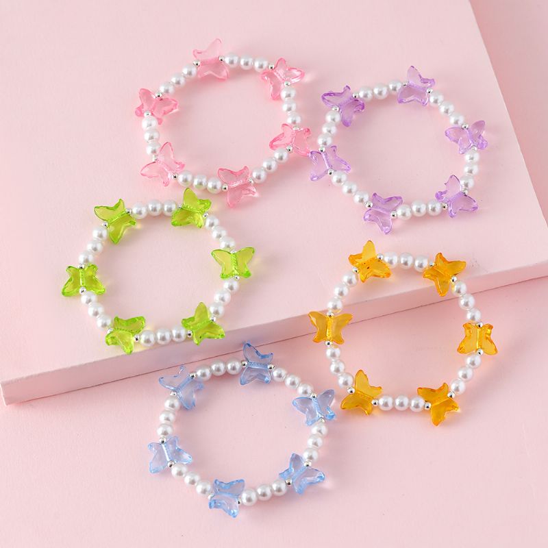 5 Stk. Børne Sød Farve Sommerfugl Imiteret Perle Armbånd
