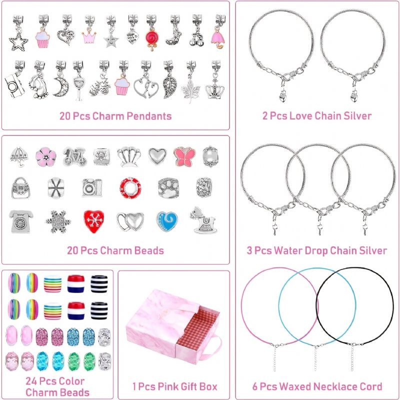 75 Stk Charm Armbånd Making Kit Inklusive Perler Slangekæder Diy Craft Til Piger Julegave Sæt