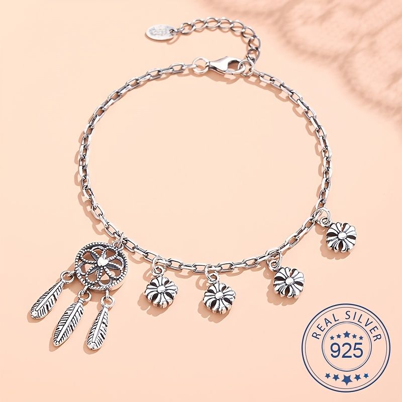 925 Sterling Sølv Dream Catcher Vedhæng Armbånd Charms Smykker Gave Fødselsdagsgaver Til Kvinder Kone Piger Hende