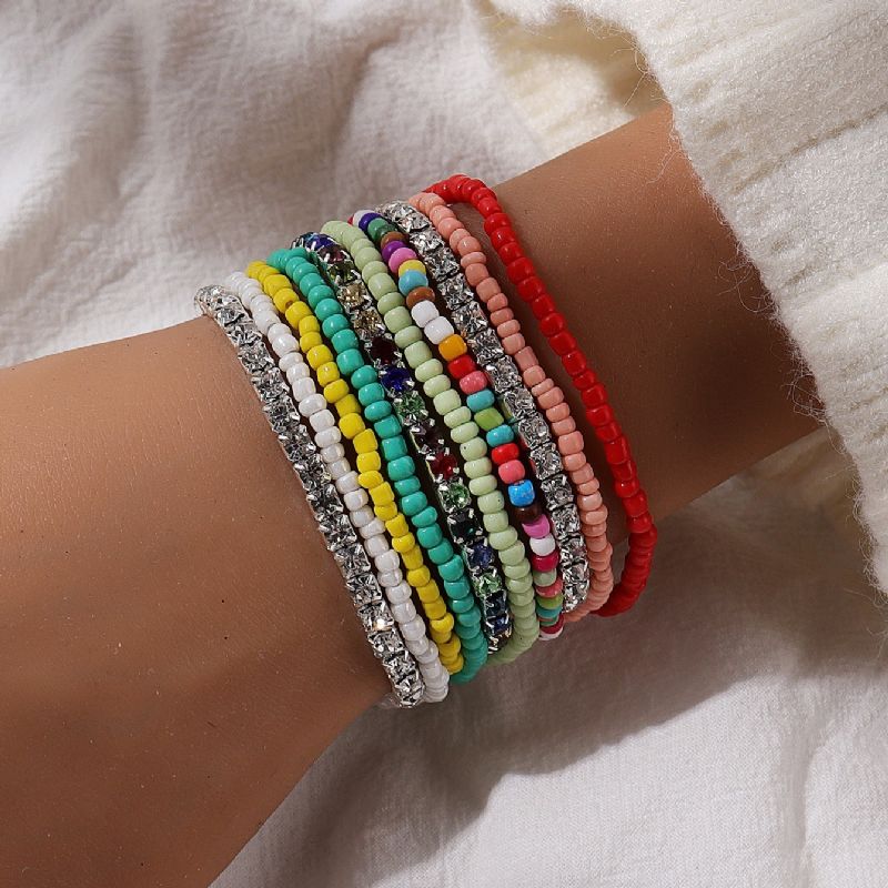 Boho Etnisk Frø Perle Rhinestone Beaded Elastiske Armbånd Charms Smykker Gave Fødselsdagsgaver Til Kvinder Kone Piger Hendes