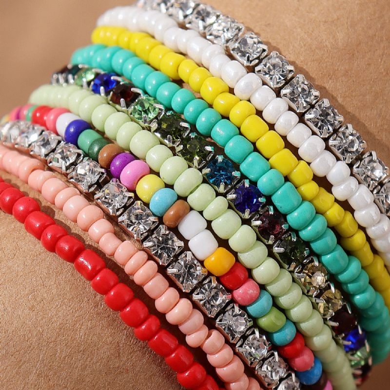 Boho Etnisk Frø Perle Rhinestone Beaded Elastiske Armbånd Charms Smykker Gave Fødselsdagsgaver Til Kvinder Kone Piger Hendes