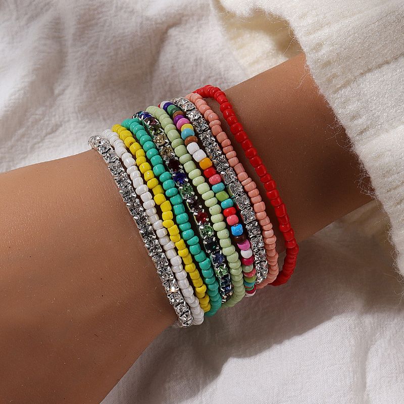 Boho Etnisk Frø Perle Rhinestone Beaded Elastiske Armbånd Charms Smykker Gave Fødselsdagsgaver Til Kvinder Kone Piger Hendes