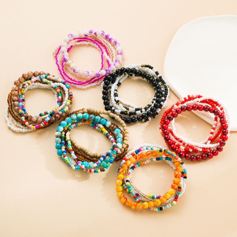 Boho Style Farverige Rice Beaded Armbånd Til Kvinder Piger Lagdelt Regnbue Strand Til Fødselsdagsfest Gavesmykker