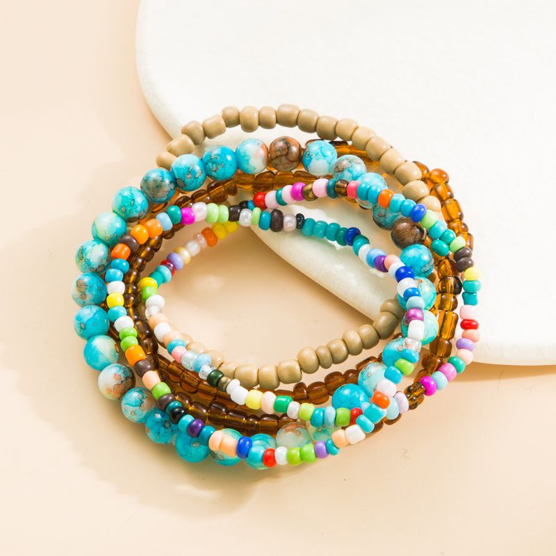 Boho Style Farverige Rice Beaded Armbånd Til Kvinder Piger Lagdelt Regnbue Strand Til Fødselsdagsfest Gavesmykker