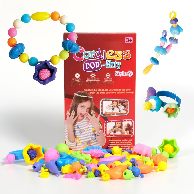 Børn Popcorn Diy Trådløst Perlesæt Legetøjssæt Piger Prinsesse Decor Håndlavet Kontrast Perlehalskæde Armbånd Gave