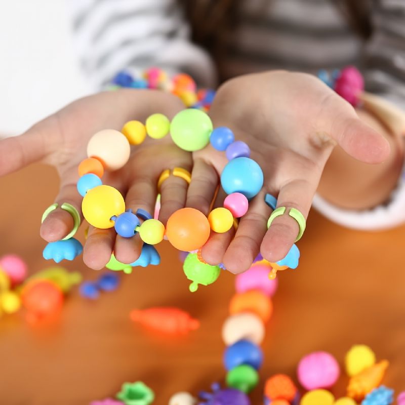 Børn Popcorn Diy Trådløst Perlesæt Legetøjssæt Piger Prinsesse Decor Håndlavet Kontrast Perlehalskæde Armbånd Gave