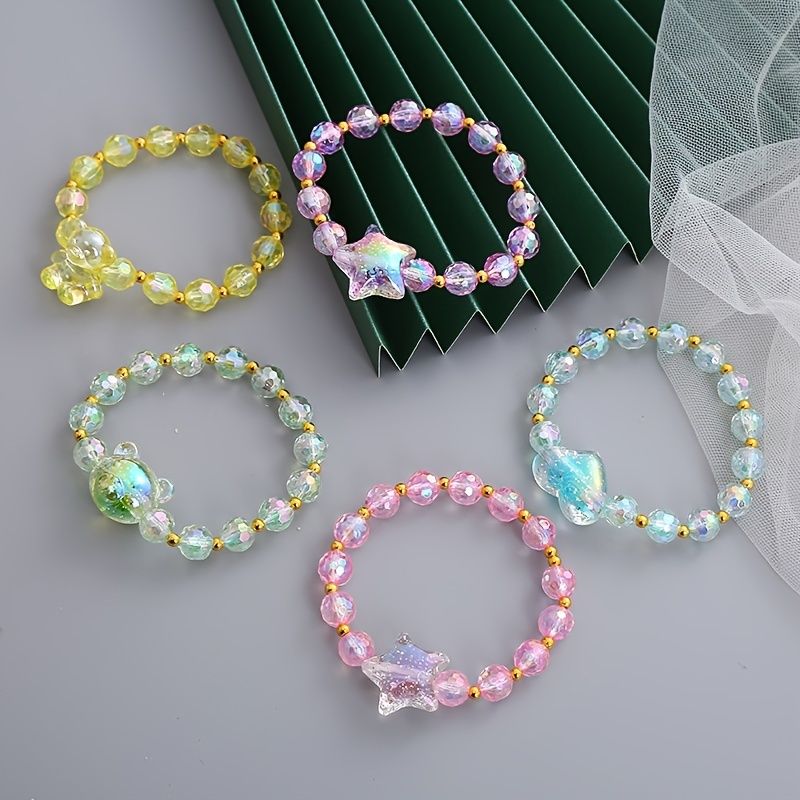 Børnestuderende Armbånd Tegneserie Bear Heart Star Transparent Beaded