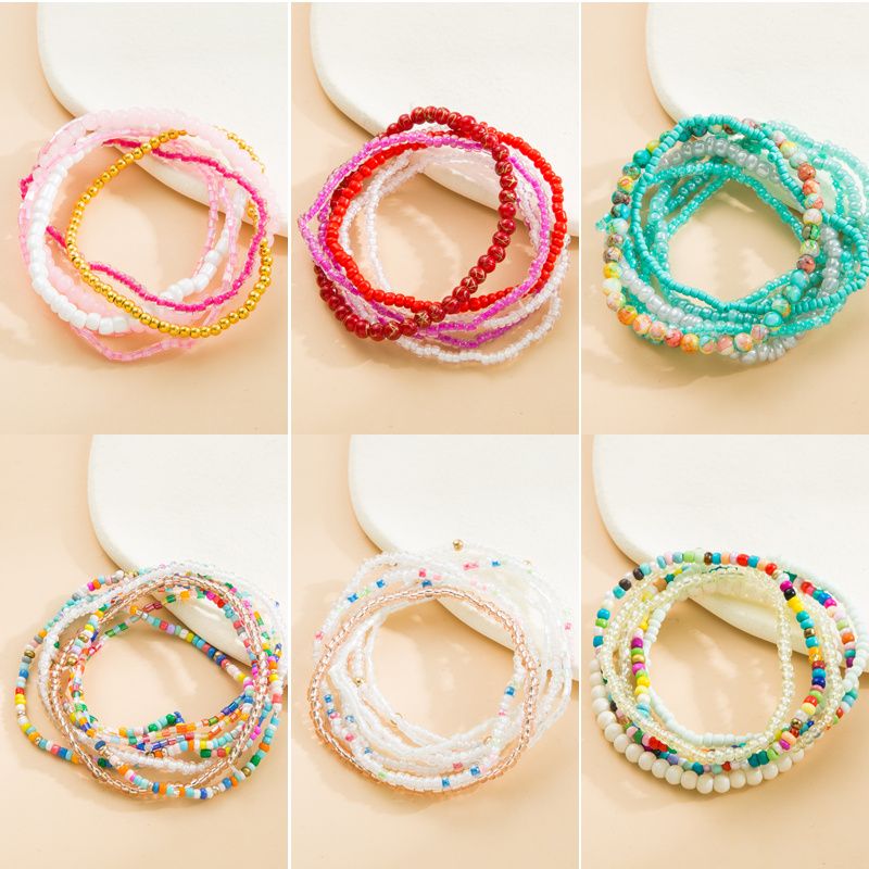 Farverige Rice Beaded Armbånd Til Kvinder Piger Lagdelt Regnbue Strand Til Fødselsdagsfest Gavesmykker
