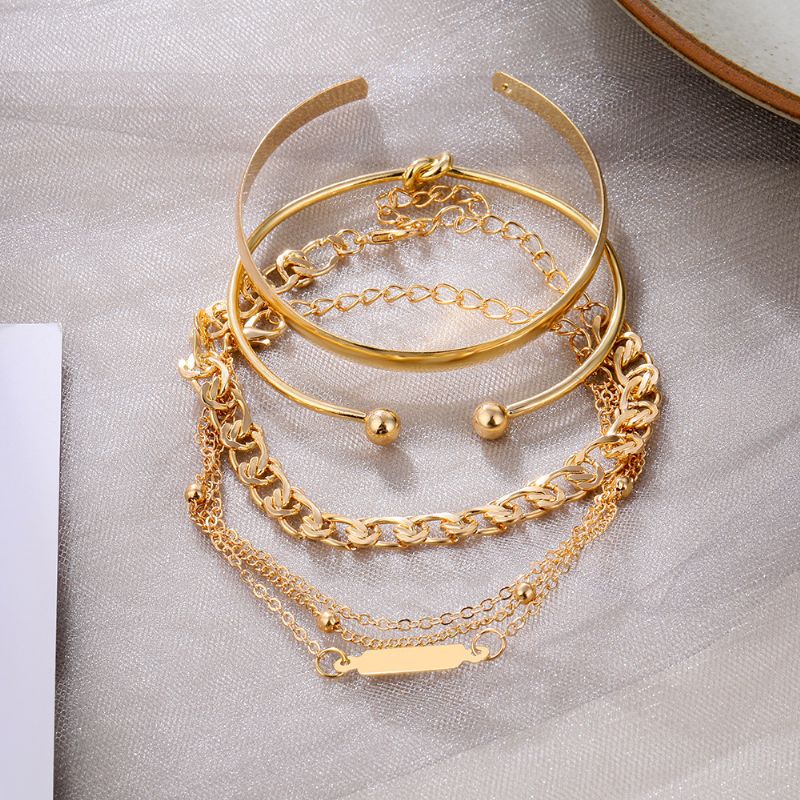 Golden Alloy Twist Print Armbånd Charms Smykker Gave Fødselsdagsgaver Til Kvinder Kone Piger Hendes 4 Stk.