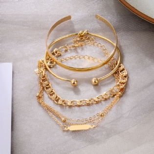 Golden Alloy Twist Print Armbånd Charms Smykker Gave Fødselsdagsgaver Til Kvinder Kone Piger Hendes 4 Stk.
