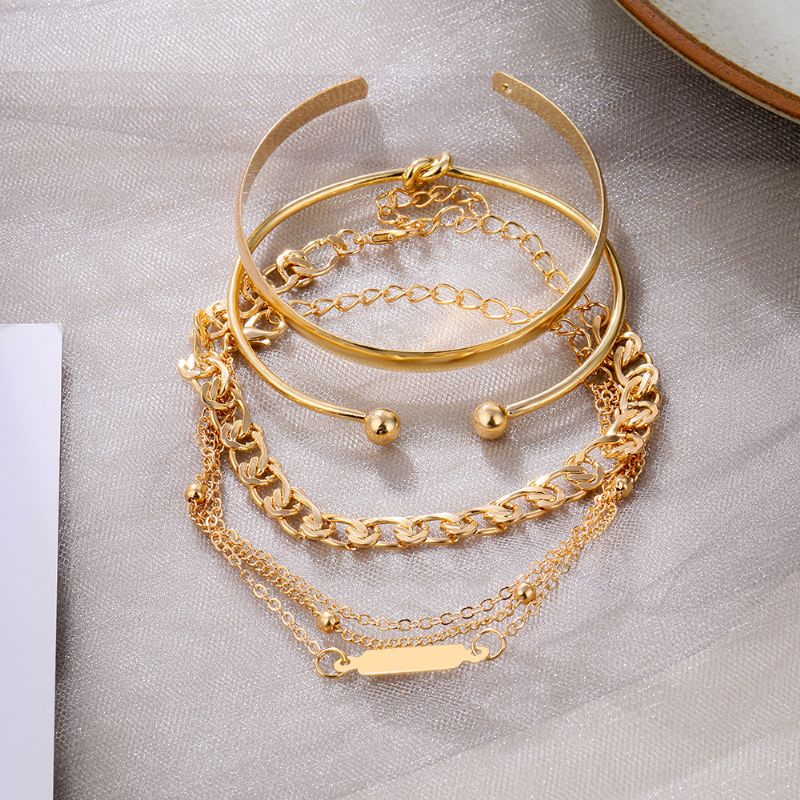 Golden Alloy Twist Print Armbånd Charms Smykker Gave Fødselsdagsgaver Til Kvinder Kone Piger Hendes 4 Stk.