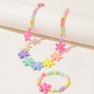 Halskæde Akryl Candy Color Blommeblomst Børnehalskæde Perler Børnearmbånd Sæt Til Børn Pige