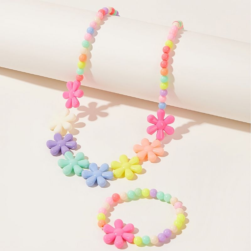 Halskæde Akryl Candy Color Blommeblomst Børnehalskæde Perler Børnearmbånd Sæt Til Børn Pige