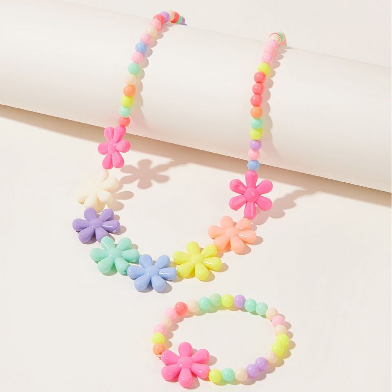 Halskæde Akryl Candy Color Blommeblomst Børnehalskæde Perler Børnearmbånd Sæt Til Børn Pige