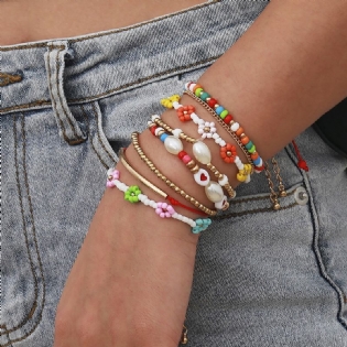 Håndlavede 8 Stk Farverige Perler Armbånd Sæt Til Kvinder Piger