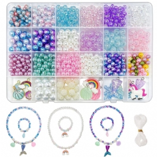 Havfrue Charm Diy Smykker Fremstilling Unicorn Rainbow Diy Armbånd Smykkesæt Børnepiger Pearl Shell Sea Beads Halskæde Making