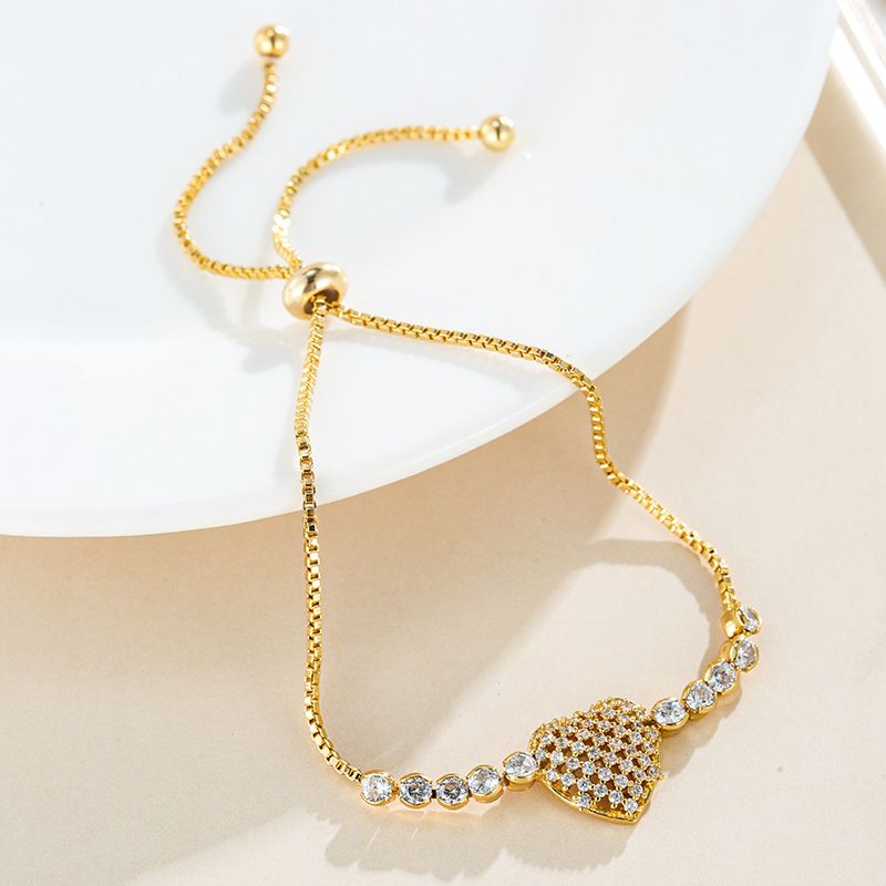 Modejusterbart Kobberarmbånd Elegant Kædearmbånd Ankelkæde Guldbelagt Skinnende Hjertearmbånd Til Piger Kvinder