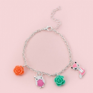 Piger Armbånd Owl Fox Rose Decor Pendant Justerbar