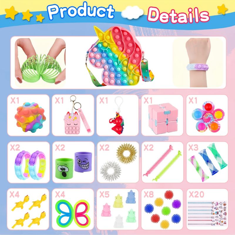 Pop Legetøj Pung Crossbody Pack Unicorn Rainbow Armbånd Tegnebog Spinners Bulk Set Kit Boxklasseværelse Fest Stress Relief It Gave Til Piger Børn