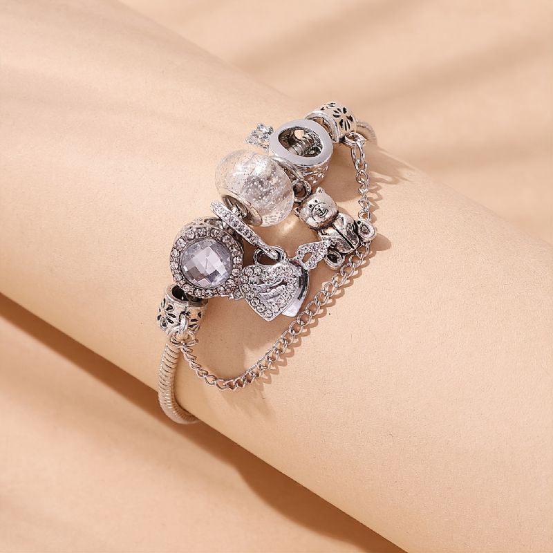 Rhinestone Heart Diy Håndlavede Beads Bear Charm Armbånd Smykker Gave Fødselsdagsgaver Til Kvinder Mor Kone Piger Hendes