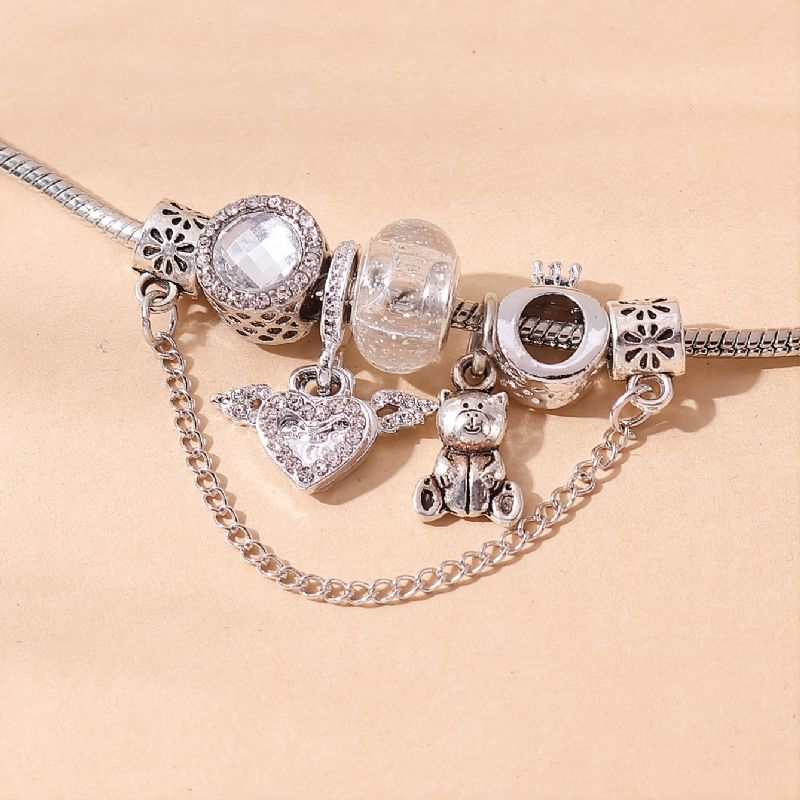 Rhinestone Heart Diy Håndlavede Beads Bear Charm Armbånd Smykker Gave Fødselsdagsgaver Til Kvinder Mor Kone Piger Hendes