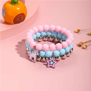 Sæt Med 3 Børns Smykker Candy Color Beaded Armbånd Unicorn Børnearmbånd