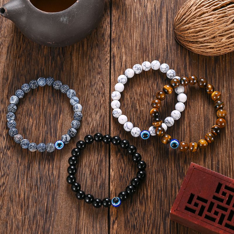 Simple Stone Beaded Armbånd Mønster Of Evil's Eye Stretchy Marmorering Løfte Smykker Til Bedste Ven-b Held Og Lykke Julegave Til Kvinder Og Piger