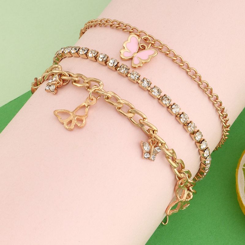 Småbørn Piger Sommerfugl Rhinestone Armbånd 3 Stk