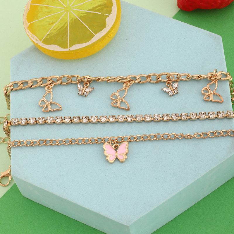 Småbørn Piger Sommerfugl Rhinestone Armbånd 3 Stk
