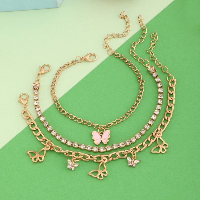 Småbørn Piger Sommerfugl Rhinestone Armbånd 3 Stk