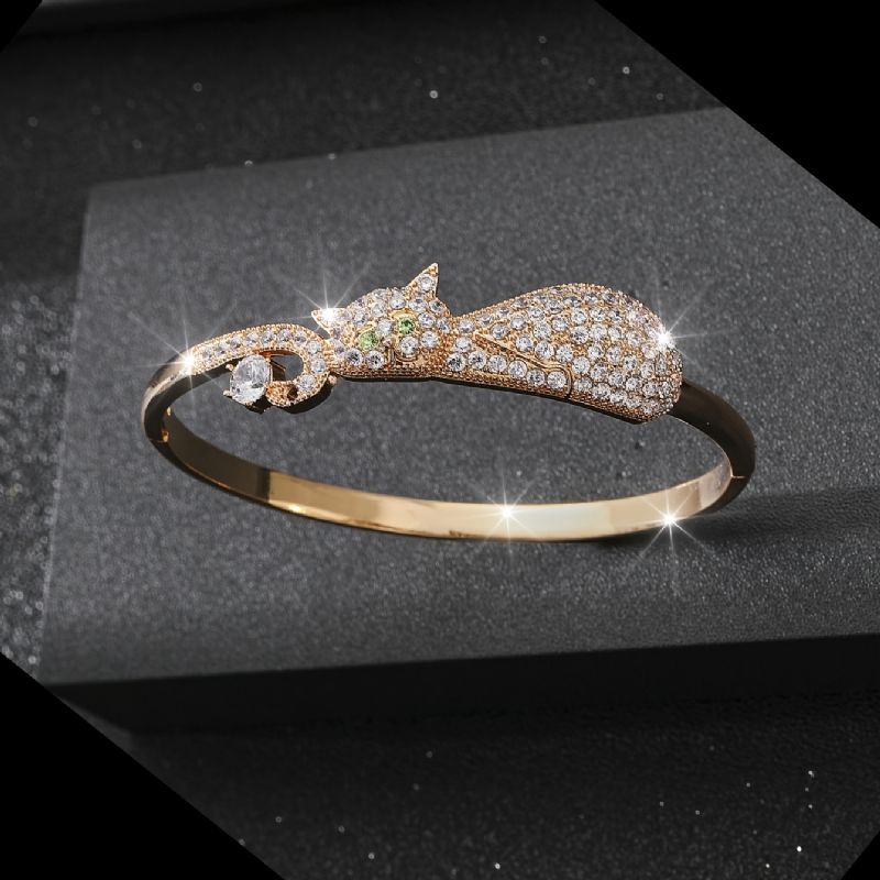 Sparkly Armbånd Katteformet Zirkon Justerbar & Stabelbar Bangle Smykker Til Kvinder Piger
