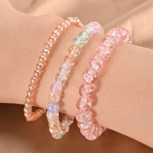 Translucence Crackle Beads Armbånd 3 Stk Candy Color Synthetic Gems Strækbare Søde Smykker Til Kvinder Og Piger Dagligt Tøj Outfit Fødselsdagsgaver