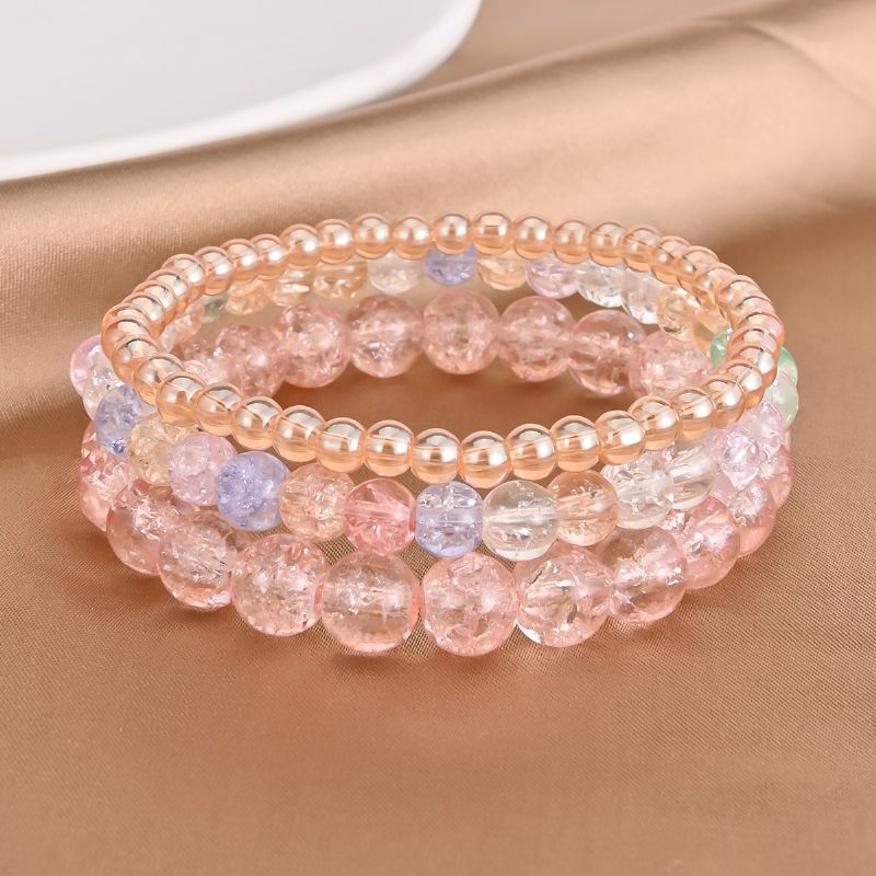 Translucence Crackle Beads Armbånd 3 Stk Candy Color Synthetic Gems Strækbare Søde Smykker Til Kvinder Og Piger Dagligt Tøj Outfit Fødselsdagsgaver