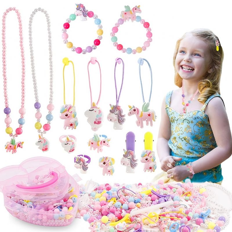 Unicorn Gaver Sæt Til Piger Diy Smykker Stuff Kit - Ringe Armbånd Perle Stil Halskæder Hårnål Fødselsdagsfest Favoriserer Til Børn Fest Legetøj Til Jul Halloween
