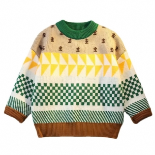 1 Stk Drenge Piger Casual Plaid Print Strikket Pullover Sweater Til Vinter Jul