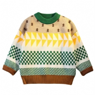 1 Stk Drenge Piger Casual Plaid Print Strikket Pullover Sweater Til Vinter Jul