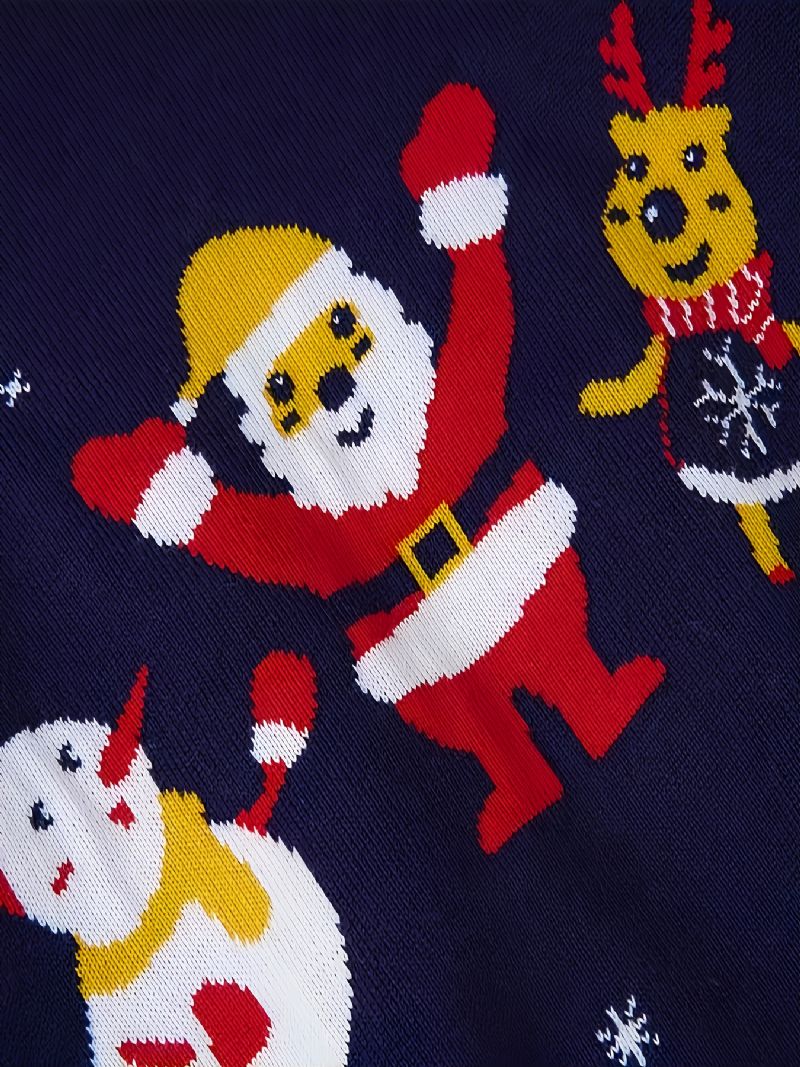 1 Stk Piger Casual Santa Claus Print Pullover Strikket Sweater Rundhals Lange Ærmer Termisk Til Vinter Julefest