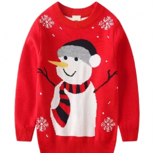 1 Stk Piger Casual Snowman Print Pullover Sweater Rundhals Lange Ærmer Termisk Til Vinter Julefest