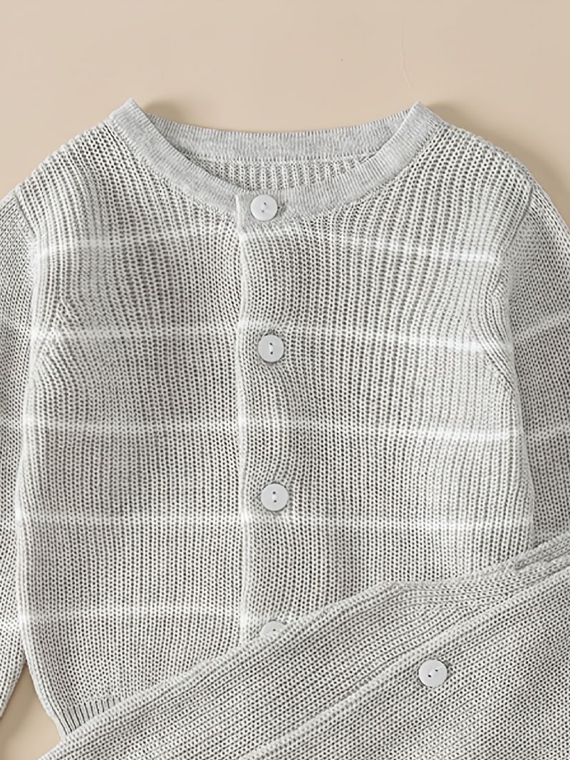 Baby Drenge Casual Strik Sæt Med Stribet Button Down Sweater Ydertøj & Selebukser Til Vinter