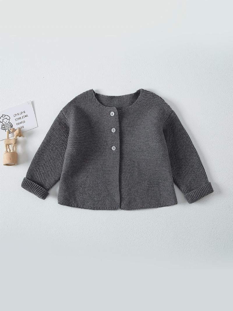 Baby Drenge Casual Vævet Strikket Cardigan Sweater Outwear Til Vinter Mørkegrå