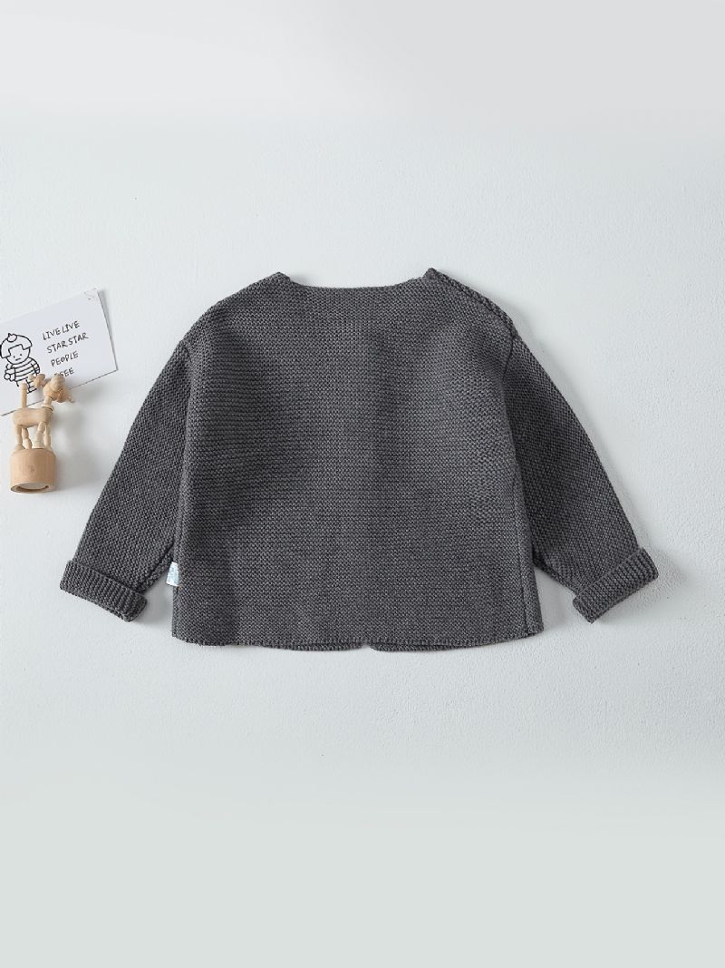 Baby Drenge Casual Vævet Strikket Cardigan Sweater Outwear Til Vinter Mørkegrå