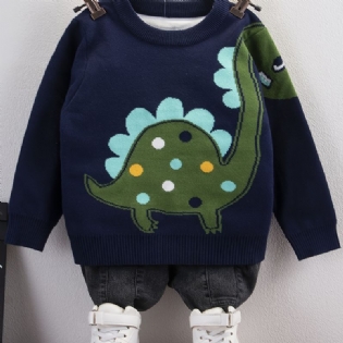 Baby Drenge Dinosaur Mønster Sweater Rund Hals Strikket Trøje