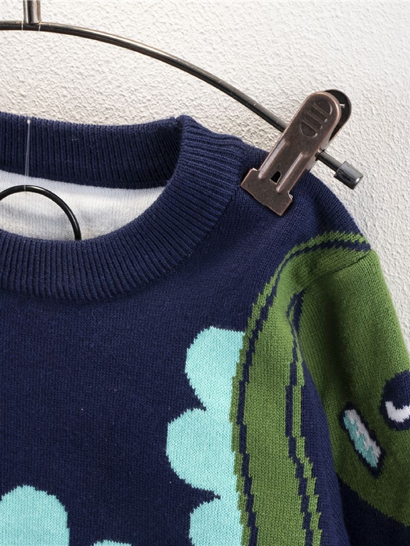 Baby Drenge Dinosaur Mønster Sweater Rund Hals Strikket Trøje