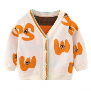 Baby Drenge Piger Strikket Cardigan V-hals Sweater Termojakke Med Tegneseriemønster Til Vinter Babytøj
