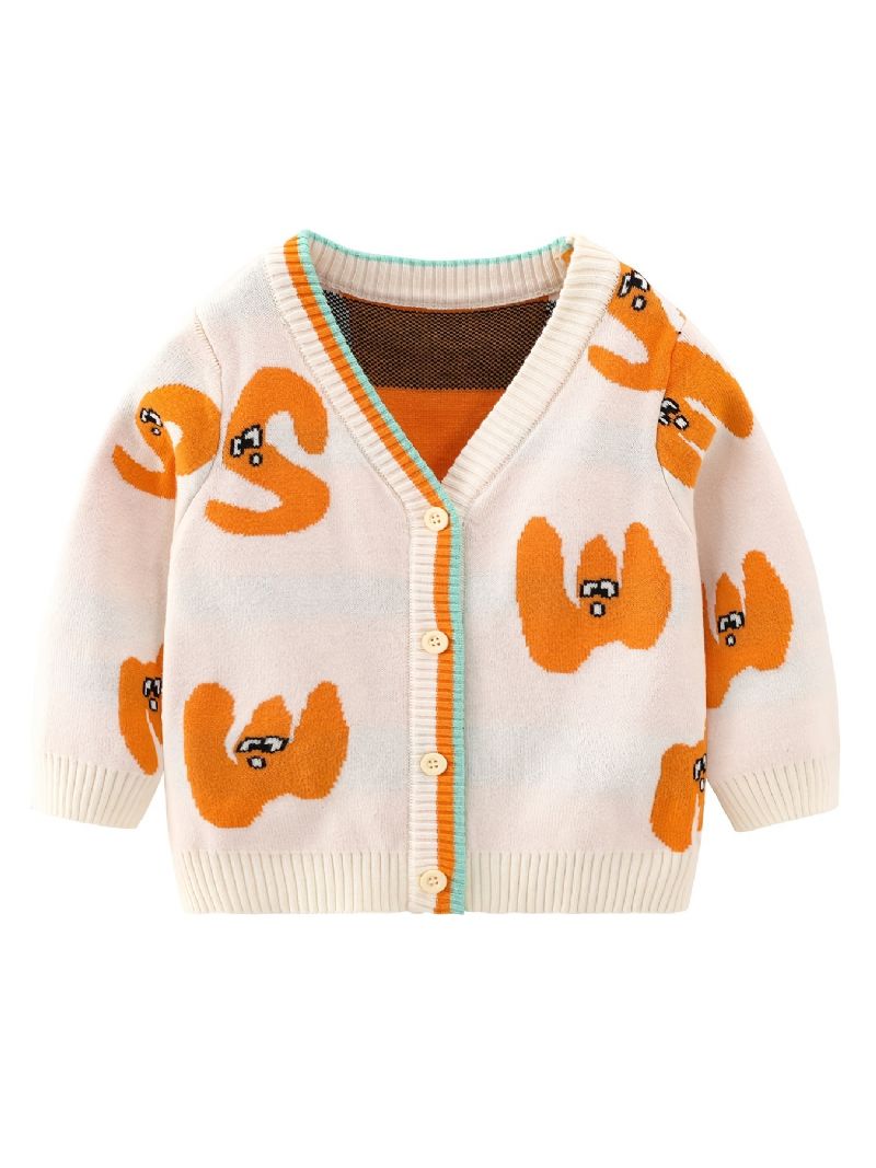 Baby Drenge Piger Strikket Cardigan V-hals Sweater Termojakke Med Tegneseriemønster Til Vinter Babytøj