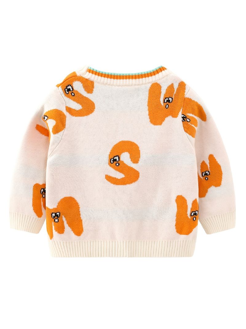 Baby Drenge Piger Strikket Cardigan V-hals Sweater Termojakke Med Tegneseriemønster Til Vinter Babytøj